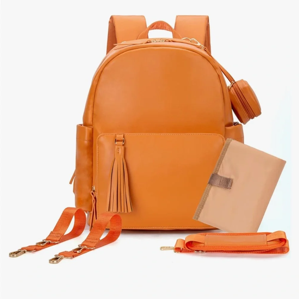 Minsong vegan leather diaper bag backpack
